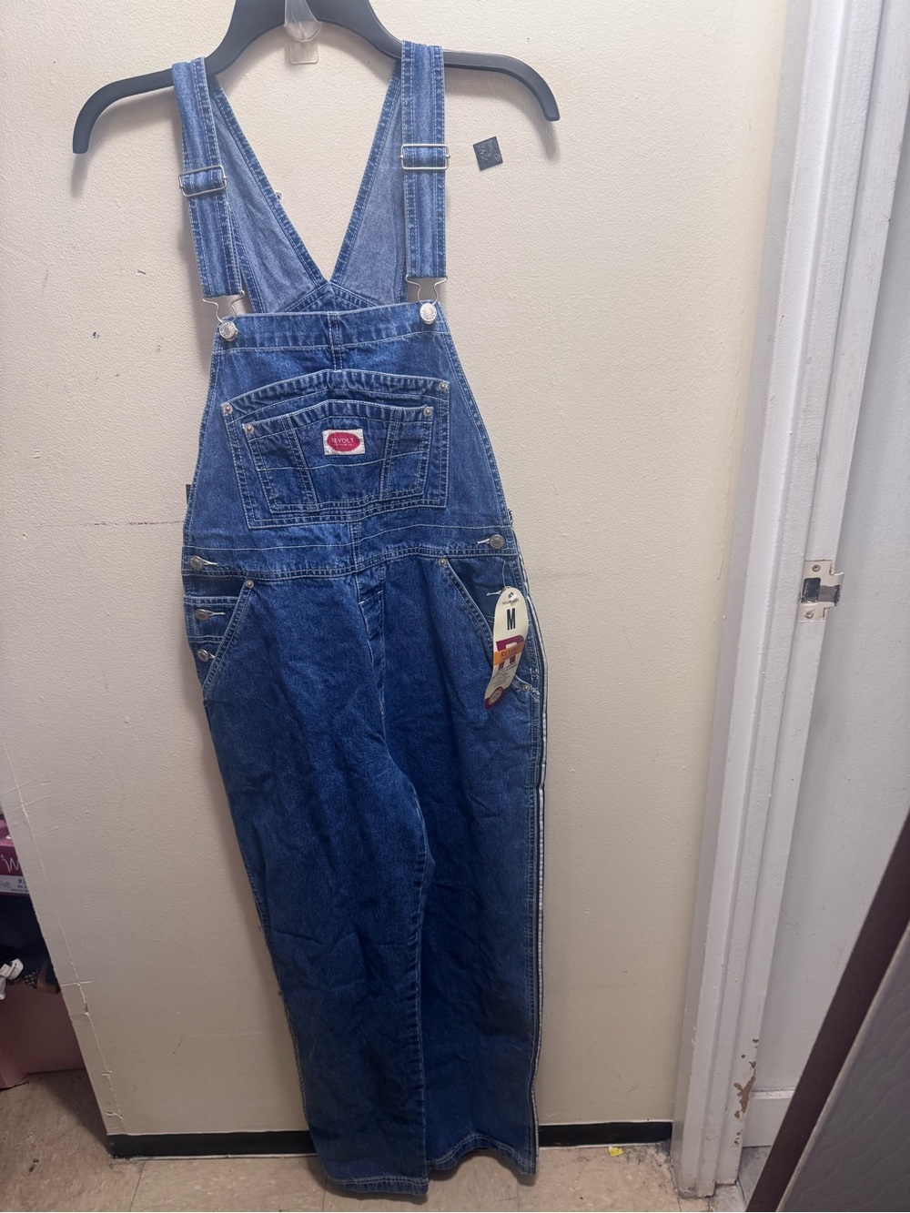 Revolt Womens Medium Denim Blue Bib Overalls Vintage 90s Relaxed 100% Cotton NWT